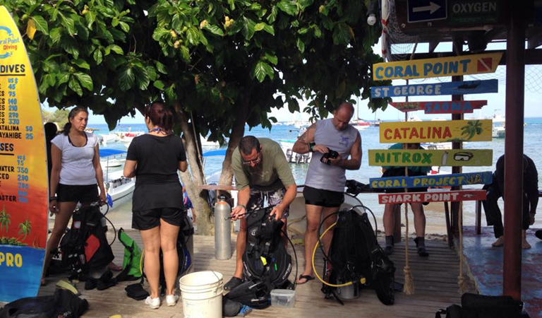 Scuba diving equipment and dive shop at Coral Point Diving, Bayahibe